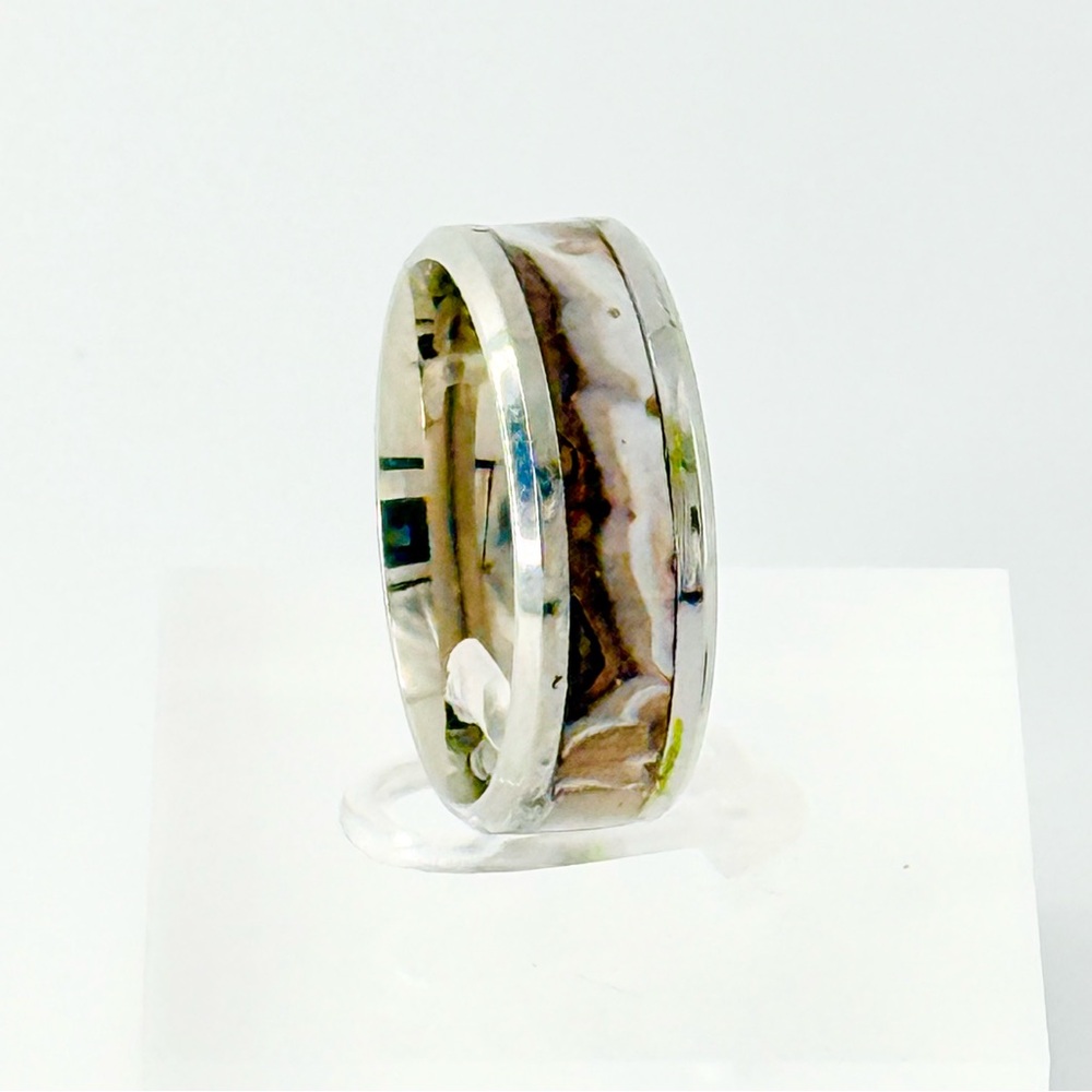 Stylish Silver Ring with Brown Inlay size 10 #019